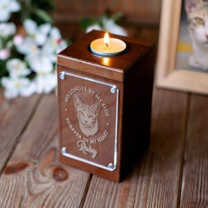 Сat urn for ashes keepsake pet urns for dogs, small pet urn wood with photo, pet memorial urn with picture