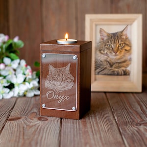 Pet urn wood with photo, cat dog ashes keepsake, custom ashes urn for bunny, pet cremation urns