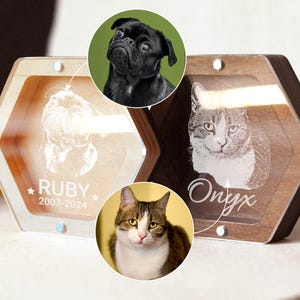 Tierfell Andenken Box mit Porträt Gravur, Haustier Haar Erinnerungsbox, Haustier Verlust Geschenk, Katze Hund Erinnerungsgeschenk
