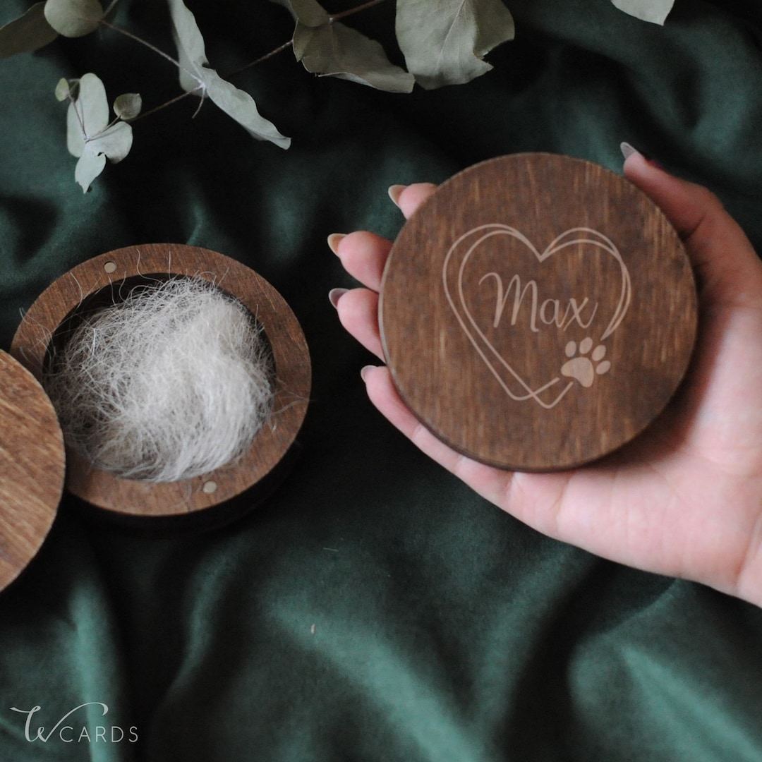 Personalised Pet Fur Keepsake, Wooden Pet Hair Memorial Box, Cat