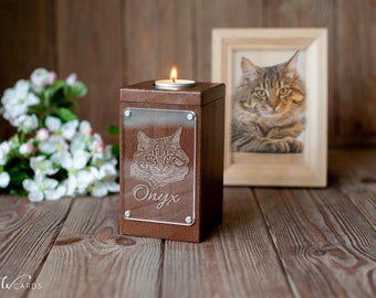 Pet urn wood with photo, cat dog ashes keepsake, custom ashes urn for bunny, pet cremation urns