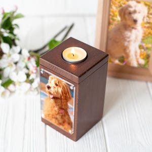 Pet ashes keepsake for dogs cats pet urn wood, pet cremation urn with picture, pet urn for cats