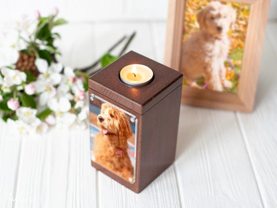 Pet ashes keepsake for dogs cats pet urn wood, pet cremation urn with picture, pet urn for cats