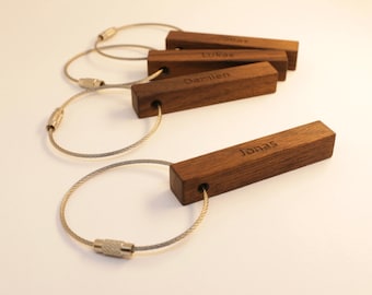 Individuele sleutelhanger, 1-zijdige, walnoot, 65 mm