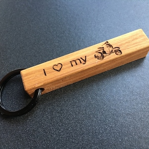 Keychain Vespa scooter, one side engraved, oak wood, 65mm
