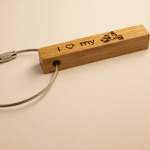Keychain Vespa scooter, one side engraved, oak wood, 65mm