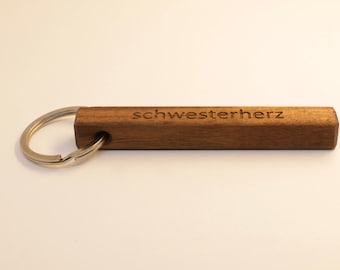 Lang sleutelhanger met ring, één zijdige, walnoot, 85 mm