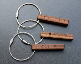 key holder made of walnut with personalized lettering