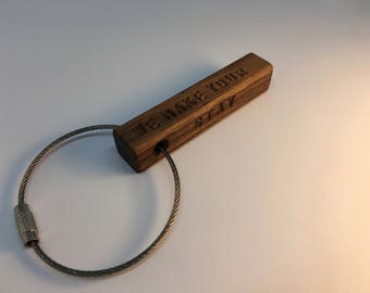 key chain made of walnut with personalized lettering