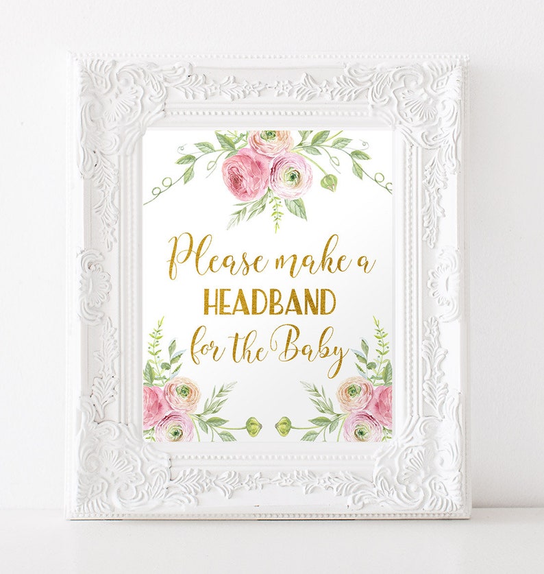 Headband Station Sign Printable Floral Baby Shower Sign Etsy