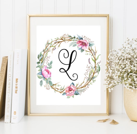 Monograma L Carta Impresion Boho Guirnalda Decoracion Inicial Etsy
