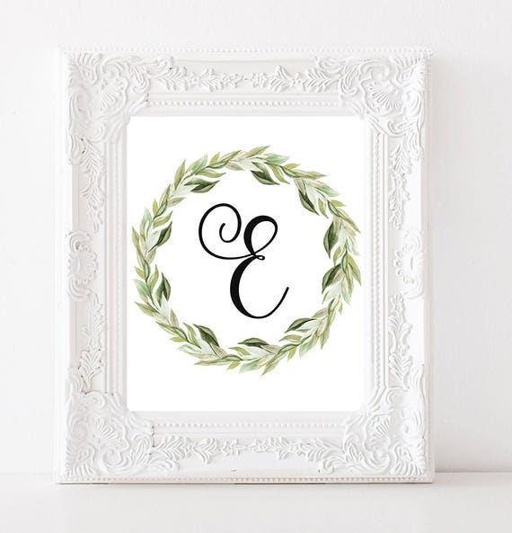 nursery monogram e letter monogram laurel wreath print letter etsy