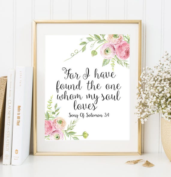 Wedding bible verse print For I Have Found The One My Soul Loves Scripture wall art Christian wedding decor Wedding Gift Gold Wedding decor