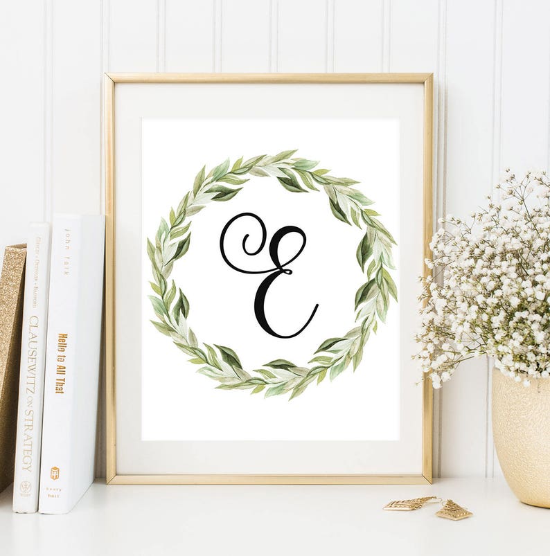 Nursery Monogram E Letter Monogram Laurel Wreath Print Letter | Etsy
