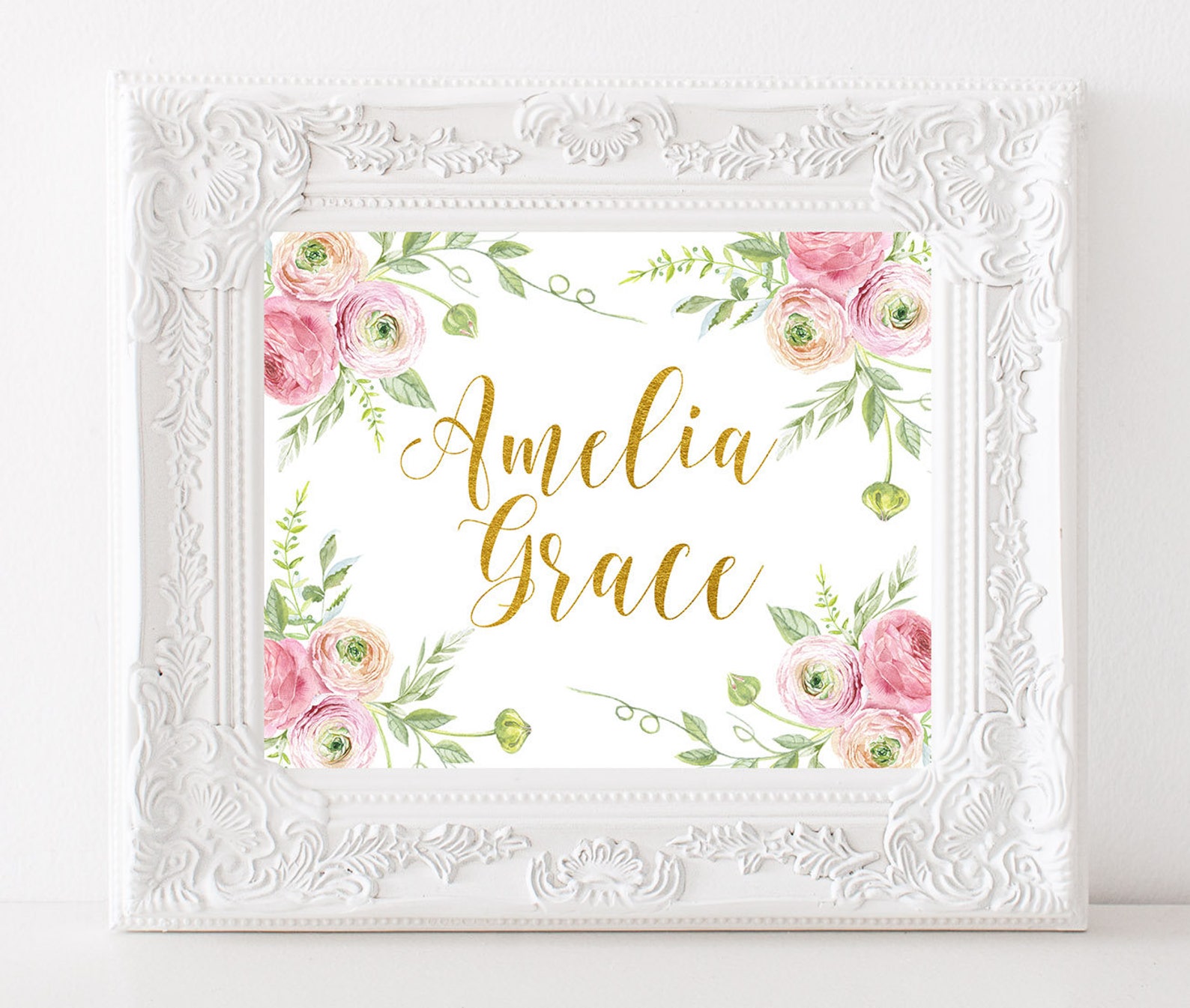 Custom Name Print Pink Girl Wall Art Girl Nursery Wall Decor Etsy