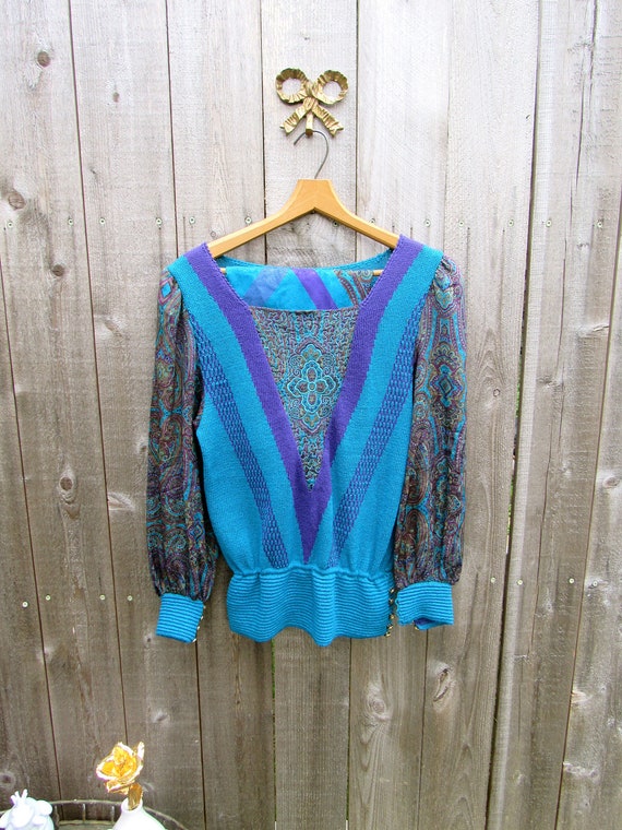 Vintage Knit Set Vintage Two Piece Blue Silk Knit