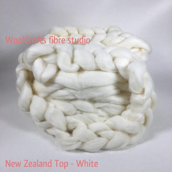 New Zealand Top Brillant White, Strong and Long Staple - Ideal for Spinning or Felting! 100grms