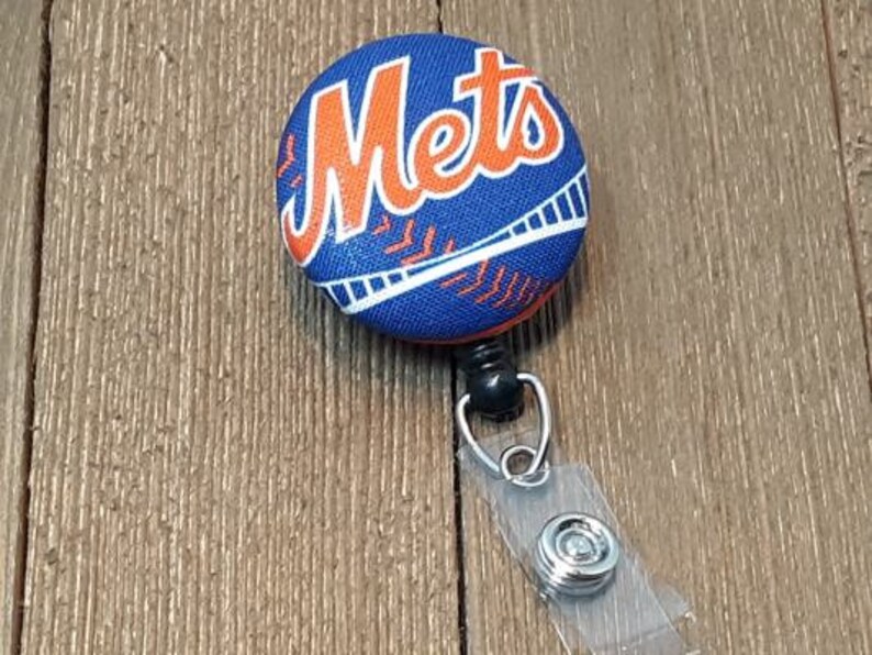 Mets Inspired Retractable Badge Reel with Swivel Spring Alligator Clip