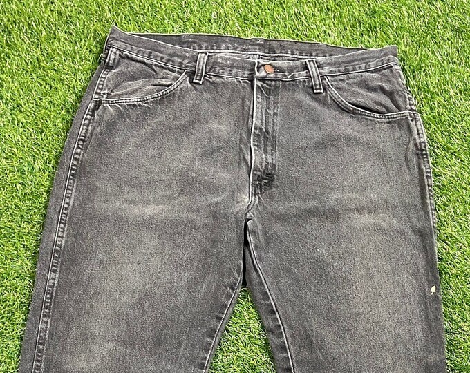 Vintage Black Rustler Jeans Size 36 x 32 1980s 80s American USA Classic Fit Original Blue Jean Pants Bottoms True Vtg