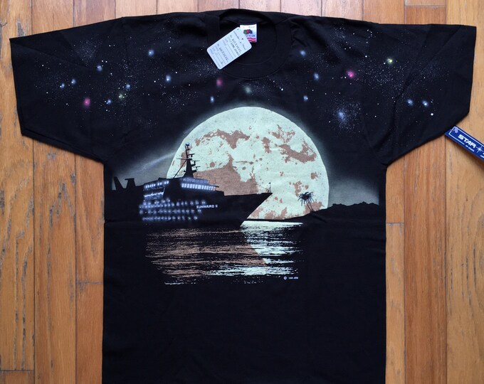 Vintage Cruise Ship Star Shirts Unique Handmade Galaxy Made in USA Neon 90s Deadstock Large Moon Crazy Party Nasa Rare Boat Carnival Royal