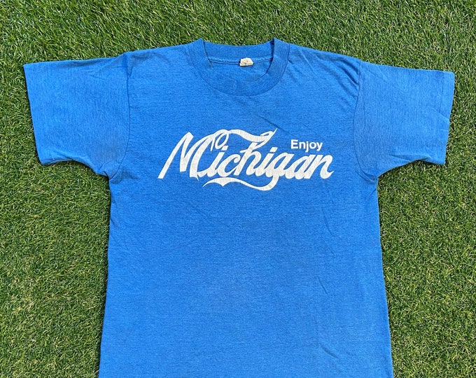 Vintage Enjoy Michigan T Shirt Tee Screen Stars Made USA Size Small S Detroit Pistons Tigers Red Wings Lions 1990s 90s