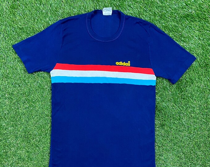 Vintage Adidas T Shirt Tee Size Small S RARE New York Three Stipes Yeezy Run DMC 80s 1980s Classic Logo Original