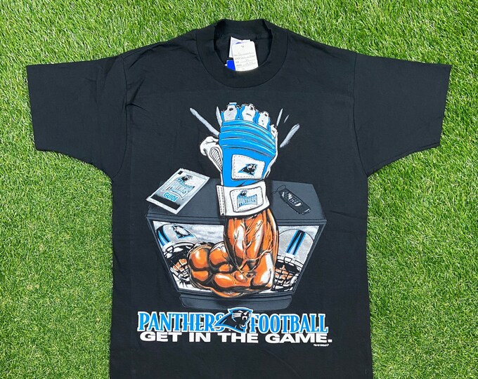 Vintage Carolina Panthers T Shirt Tee College Concepts Size Medium M 1990s 90s NFL Football NFC Charlotte North Carolina All Over Print NEW