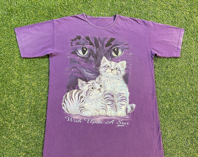 Vintage Cats Wish Upon a Star T Shirt Tee T Shirt Size Large L Kittens Classic Animal Graphic Shirt 1990s 90s