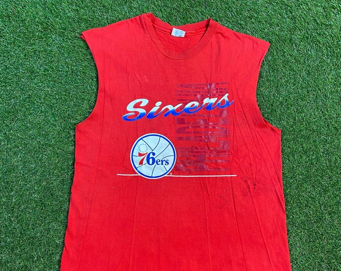 Vintage Philadelphia 76ers Sleeveless T Shirt Tee Champion Made USA Size Xtra Large XL NBA Basketball Allen Iverson Philly Pennsylvania 90s