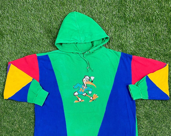Vintage University of Miami Hurricanes Hoodie Sweatshirt Size Xtra Large XL 305 The U Miami Style Florida NCAA College Football Pull Over