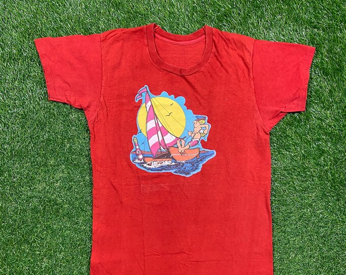 Vintage Water Sailing T Shirt Tee Size Small S Surfing Beach Island 1980s 80s