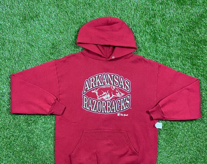 Vintage Arkansas Razorbacks Hoodie Sweatshirt The Game Made USA Size Large L NCAA College Basketball Fayetteville Pull Over 1990s NEW Tags