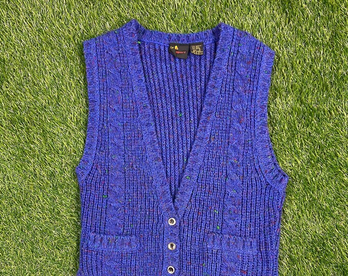 Vintage Liz Sport Blue Vest Sweater Size Small S 1980s 80s School Teacher Hipster