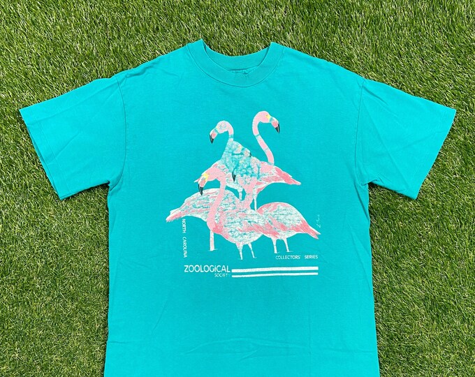 Vintage North Carolina Zoological Society T Shirt Tee Hanes Made USA Size Medium M Classic Safari Jungle 1990s