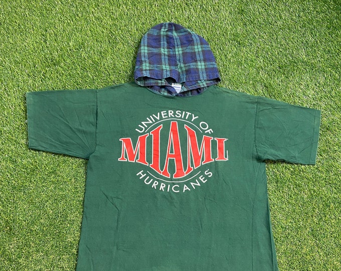 Vintage University of Miami Hurricanes Hoodie T Shirt Made USA Size Xtra Large XL 305 The U Florida NCAA College Football 1990s 90s