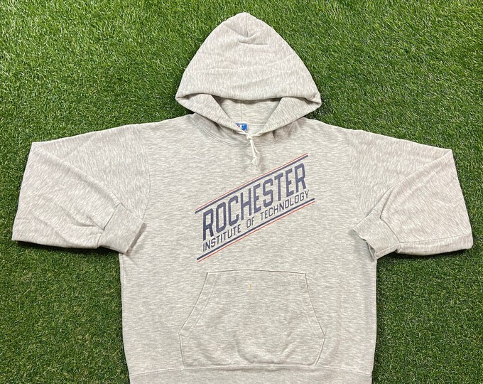 Vintage Rochester Institute of Technology Hoodie Sweatshirt Champion Made USA Size Large L Classic 1990s 90s New York NY Campus College