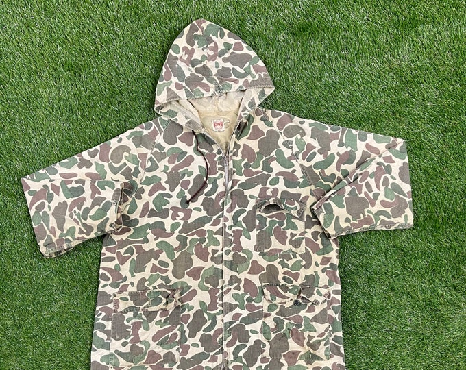 Vintage Military Official Kiffe New York Camo Hoodie Jacket Size Large Xtra Large Army Quality Warm Hunting Coat Hiking World War II 2 ww2