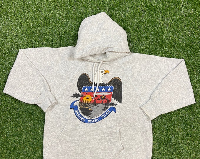 Vintage Desert Storm Hoodie Sweater Hanes Size Large L Made USA Comfy Operation 1990's 90's Pull Over Oversized