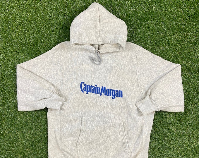 Vintage Captain Morgan Hoodie Sweatshirt MVP Made USA Size Large L Classic Rum Drink Alcohol Party Night Life Classic Liquor 1990s Pull Over