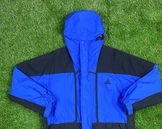 Vintage Nike ACG Windbreaker Rain Athletic Jacket Hoodie Just Do It Quality 90s Coat Blue Medium Hiking Jacket Sold As IS