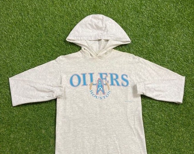 Vintage Houston Oilers Hoodie T Shirt Tee Made USA Size Medium M NFL Football Tennessee Titans Warren Moon 1990s 90s