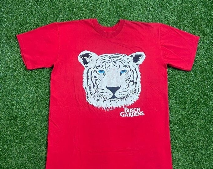 Vintage Busch Gardens T Shirt Tee Made USA XXL Tampa Bay Florida FL Theme Park Animals White Tiger 1990s 90s Animals Zoo Lions Oversized