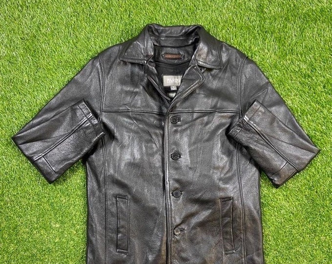 Vintage Black Wilsons Leather Jacket Size Medium M The Leather Experts American Apparel Cozy Very Warm Coat