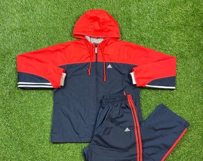 Vintage Adidas Suit Windbreaker Set Zip Up Jacket Sportswear Large Athletic Wear Classic 80's 1980s Light Rain Jacket Coat 2 Piece Matching