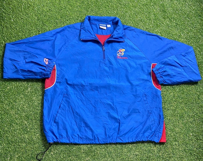 Vintage University of Kansas Windbreaker Jacket Size Large L Jayhawks NCAA College Basketball KU Lawrence Light Rain Coat 1990s 90s