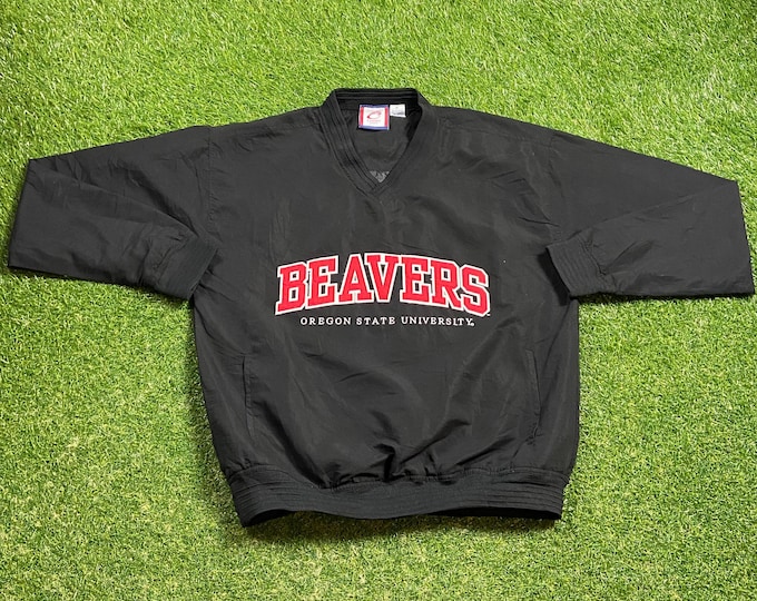 Vintage Oregon State University Beavers Pull Over Windbreaker Jacket Size Medium M NCAA College Football OSU Light Rain Coat 1990s 90s