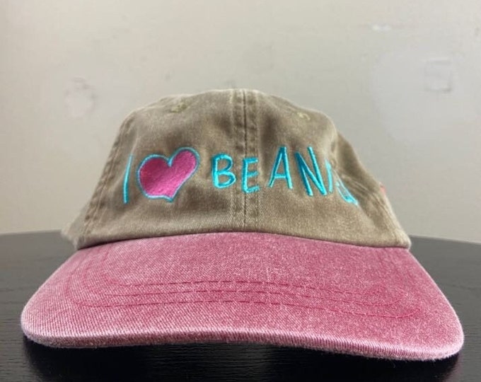 Vintage I Love Beanies Strap Back Hat OSFA KC Caps Classic Cap 1980s 1990s 80s 90s