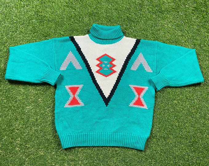 Vintage Green Knitted Turtleneck Sweater Miller Outerwear Size Xtra Large XL Quality Warm Winter Fashion Pull Over Oversized