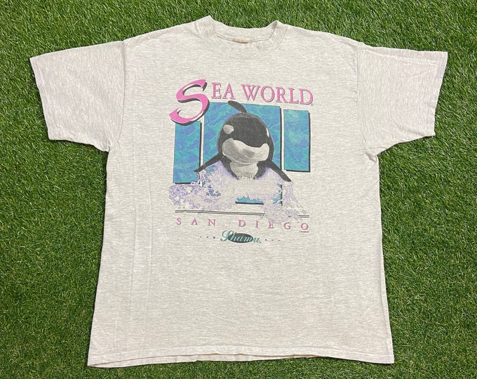 Vintage Sea World T Shirt Tee Made USA Size Xtra Large XL Shamu Soak Zone San Diego California Amusement Theme Park Planet Ocean 1990s 90s