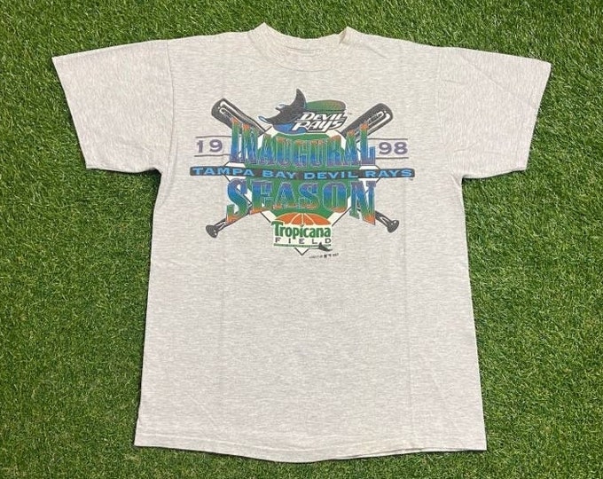 Vintage Tampa Bay Devil Rays T Shirt Tee Size Medium M MLB Baseball Inaugural Season Bucs Florida 1990s 90s